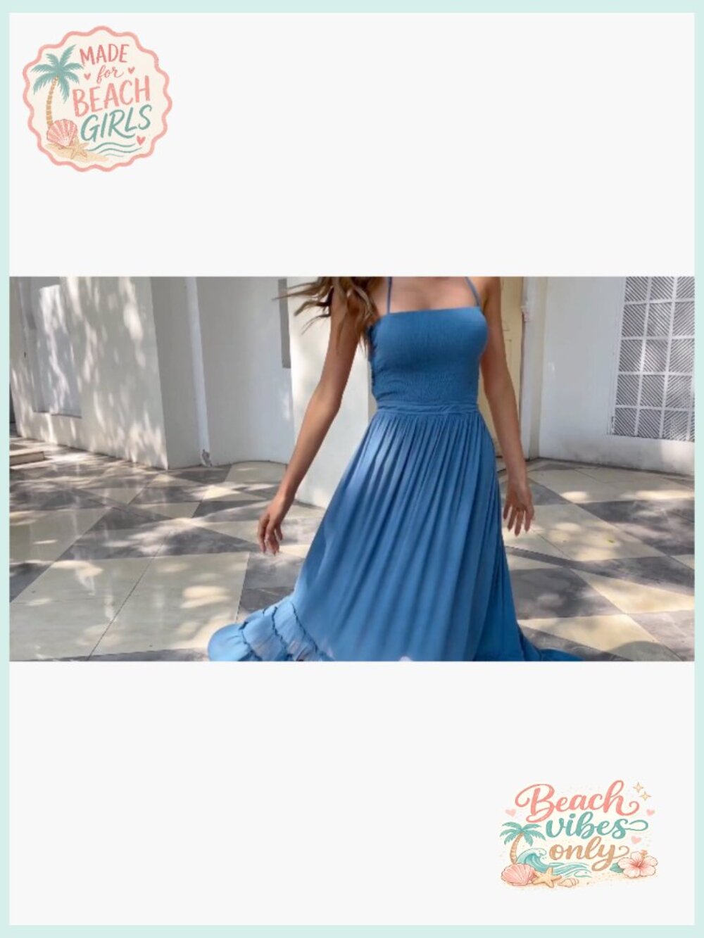 Boho Backless Maxi Dress with Smocked Bodice - Sleeveless Halter - Picture 7 of 7
